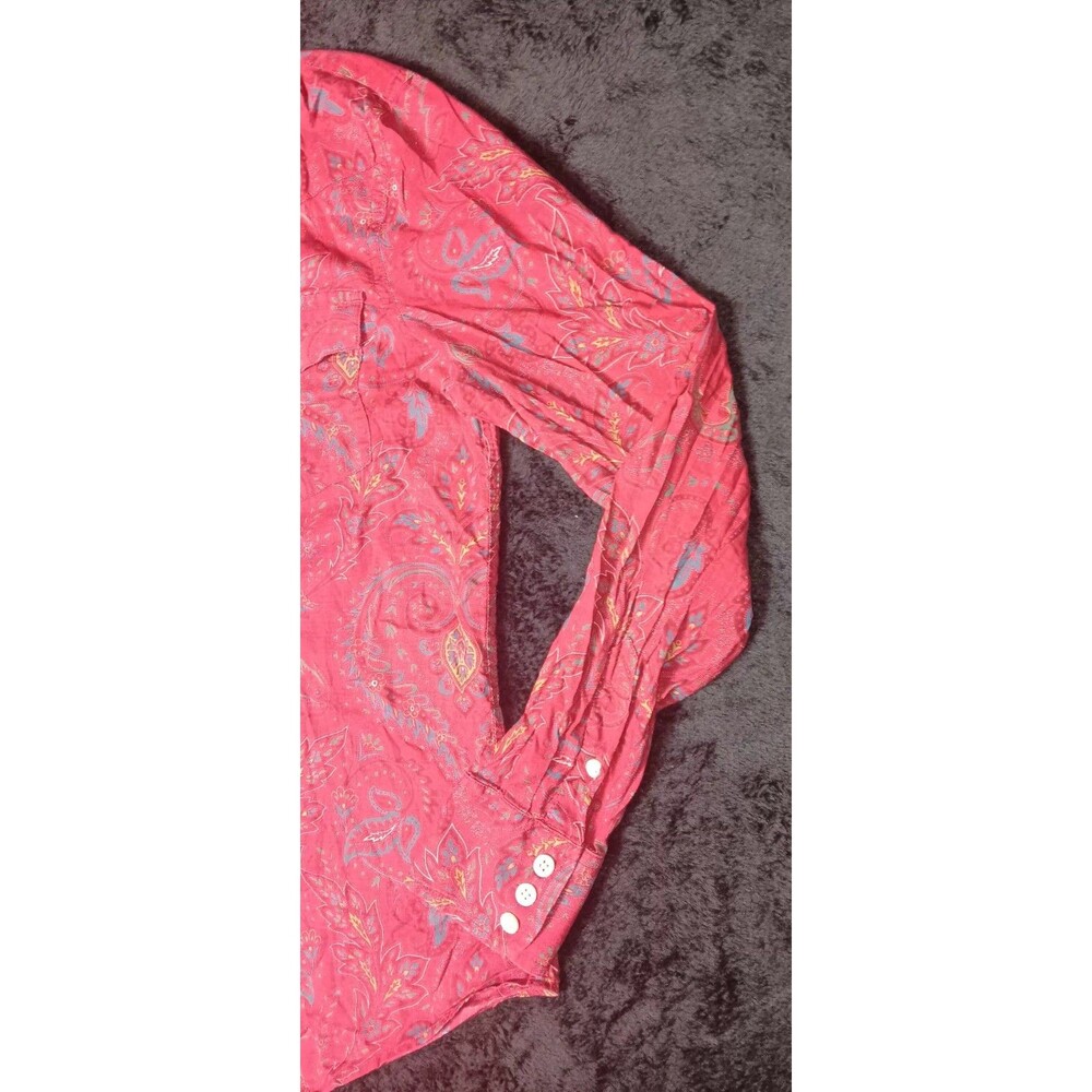 VTG Ralph Lauren Jeans Company Long Sleeve Pearl Snap Button Up M Red Paisley - Picture 5 of 12